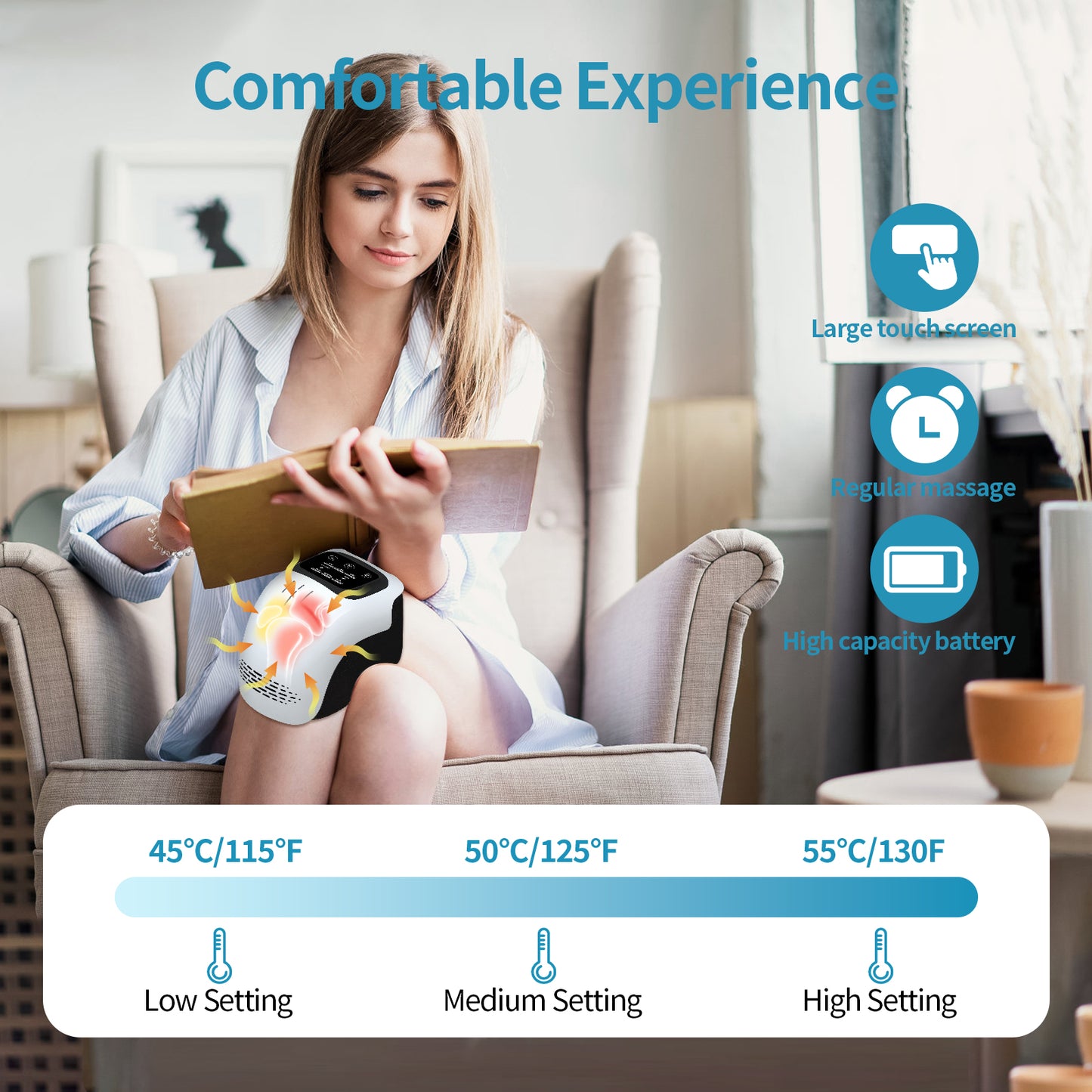 Intelligent Knee Massager. It Features Three Heating Settings, an LED Touch Display, And Makes a Perfect Present for Older Adults, Seniors, And Parents.